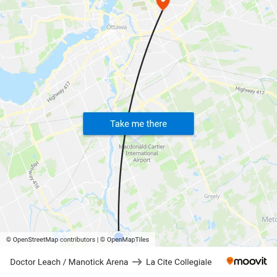 Doctor Leach / Manotick Arena to La Cite Collegiale map