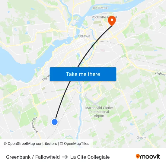 Greenbank / Fallowfield to La Cite Collegiale map
