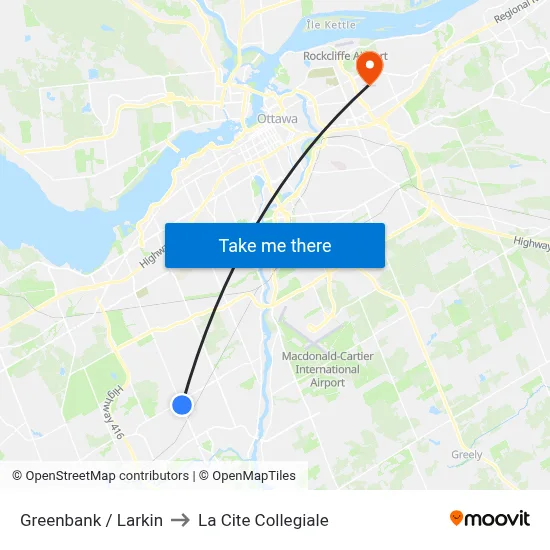 Greenbank / Larkin to La Cite Collegiale map