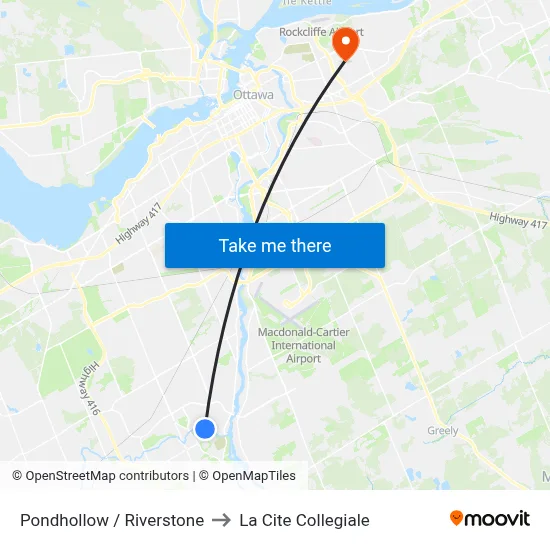 Pondhollow / Riverstone to La Cite Collegiale map