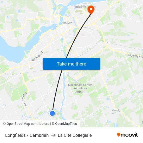 Longfields / Cambrian to La Cite Collegiale map