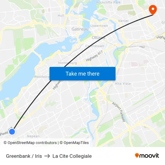 Greenbank / Iris to La Cite Collegiale map