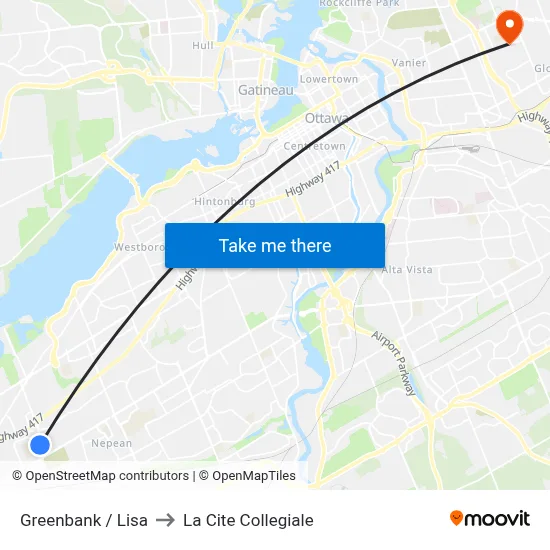 Greenbank / Lisa to La Cite Collegiale map
