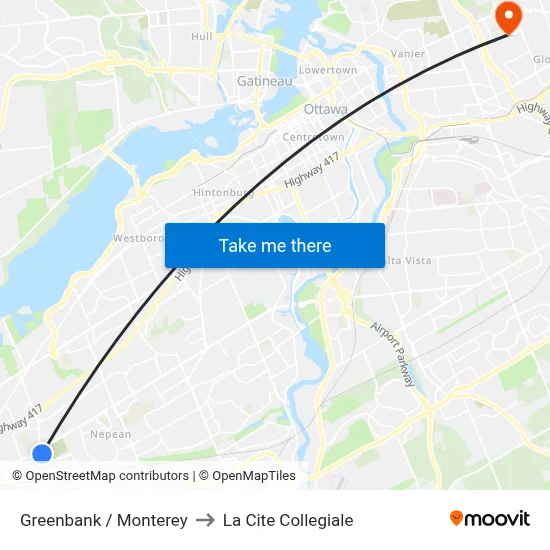 Greenbank / Monterey to La Cite Collegiale map