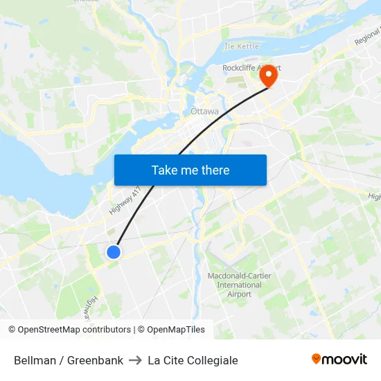 Bellman / Greenbank to La Cite Collegiale map