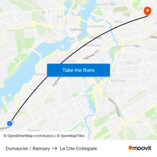 Dumaurier / Ramsey to La Cite Collegiale map
