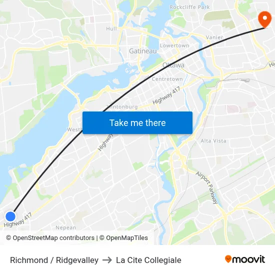 Richmond / Ridgevalley to La Cite Collegiale map