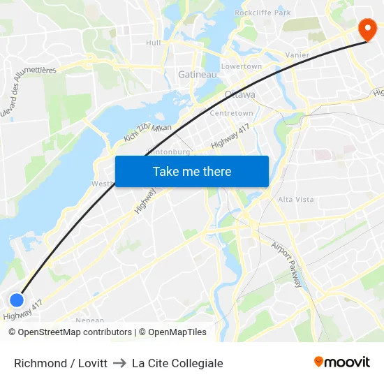 Richmond / Lovitt to La Cite Collegiale map
