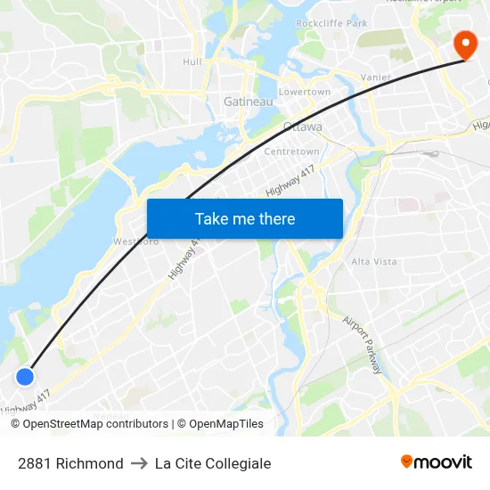 2881 Richmond to La Cite Collegiale map