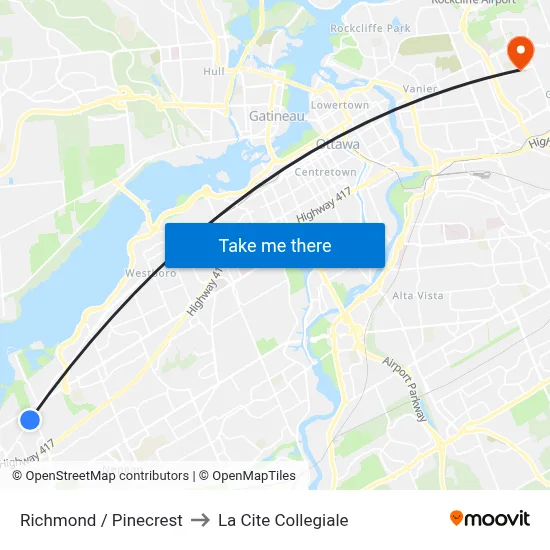 Richmond / Pinecrest to La Cite Collegiale map