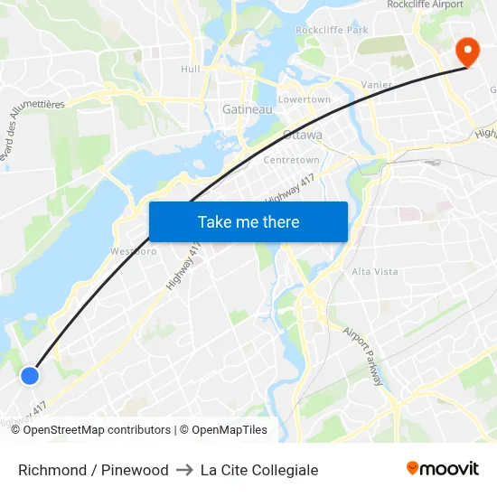 Richmond / Pinewood to La Cite Collegiale map
