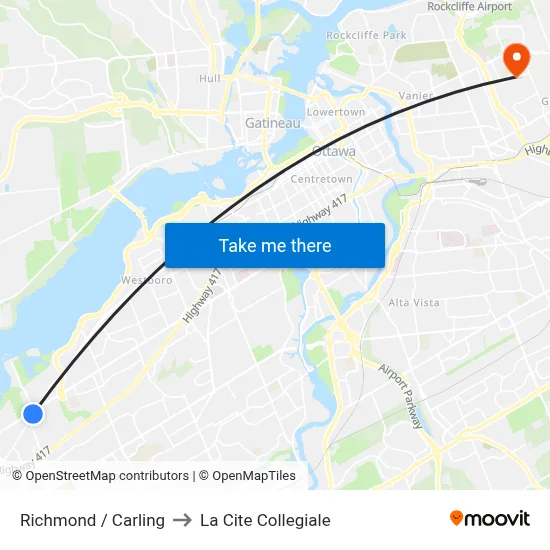 Richmond / Carling to La Cite Collegiale map
