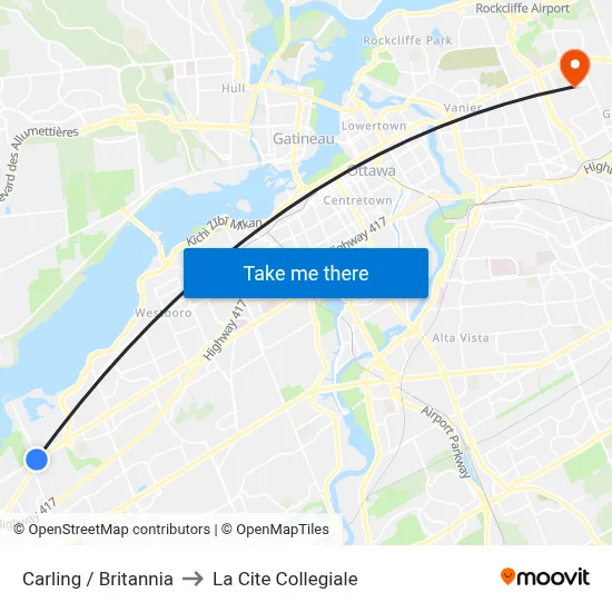 Carling / Britannia to La Cite Collegiale map