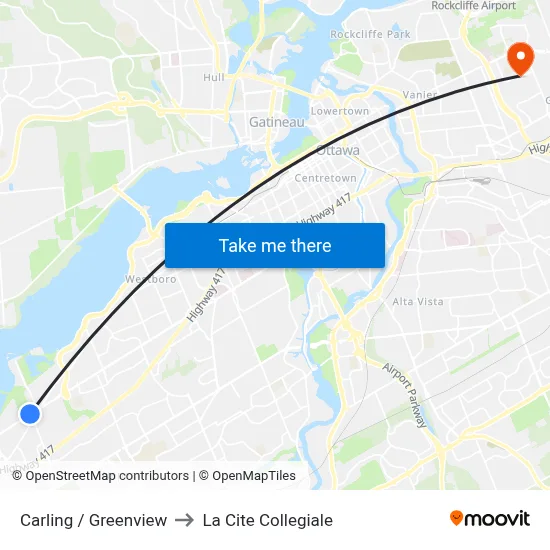 Carling / Greenview to La Cite Collegiale map