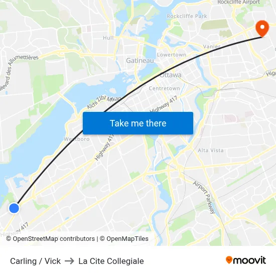 Carling / High to La Cite Collegiale map