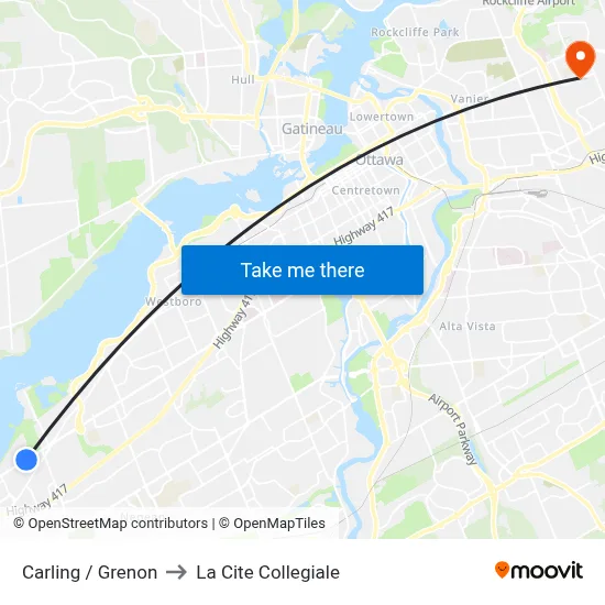 Carling / Grenon to La Cite Collegiale map