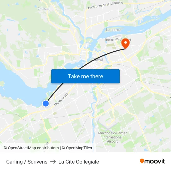 Carling / Scrivens to La Cite Collegiale map