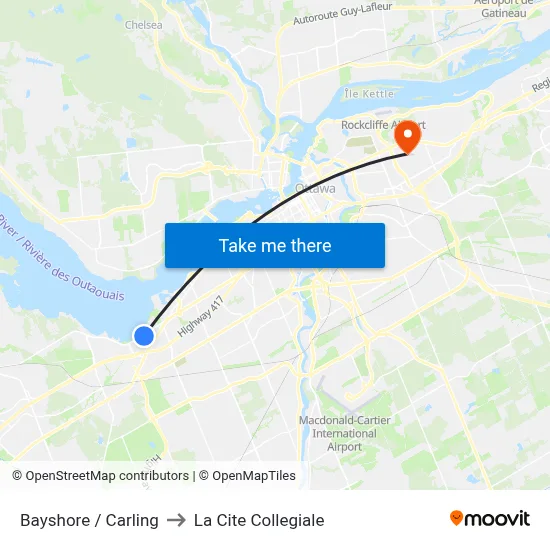 Bayshore / Carling to La Cite Collegiale map
