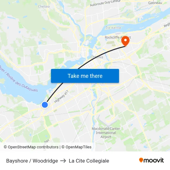 Bayshore / Woodridge to La Cite Collegiale map