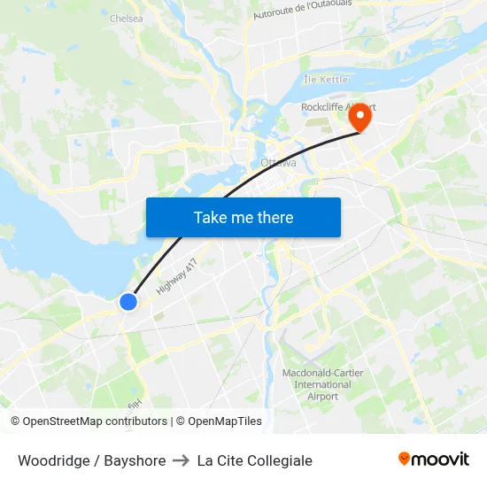 Woodridge / Bayshore to La Cite Collegiale map