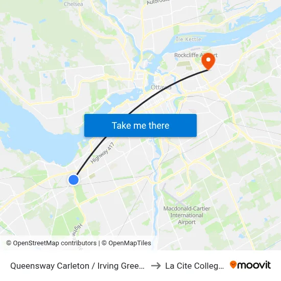 Queensway Carleton / Irving Greenberg to La Cite Collegiale map