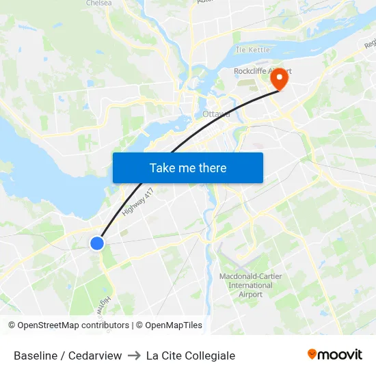 Baseline / Cedarview to La Cite Collegiale map