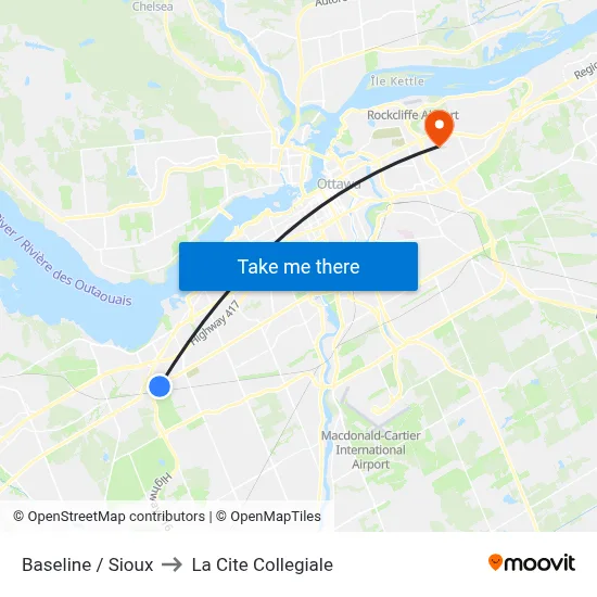 Baseline / Sioux to La Cite Collegiale map