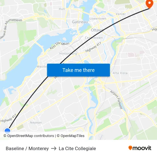 Baseline / Monterey to La Cite Collegiale map