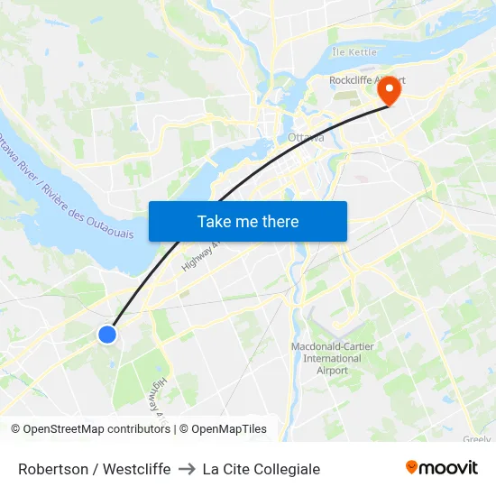 Robertson / Westcliffe to La Cite Collegiale map