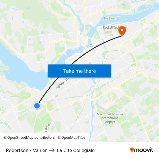 Robertson / Vanier to La Cite Collegiale map