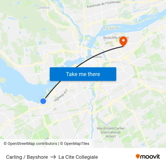 Carling / Bayshore to La Cite Collegiale map