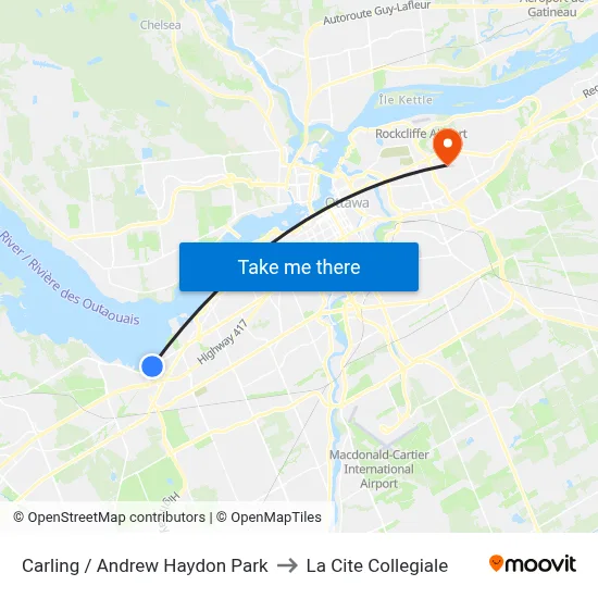 Carling / Andrew Haydon Park to La Cite Collegiale map