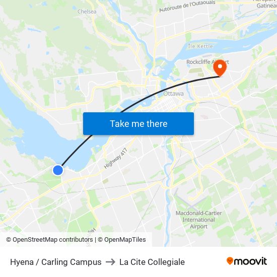 Hyena / Carling Campus to La Cite Collegiale map