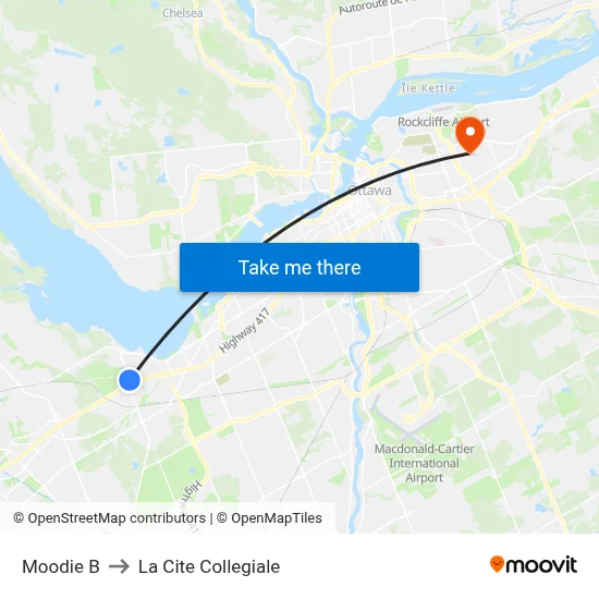 Moodie B to La Cite Collegiale map
