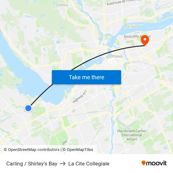 Carling / Shirley's Bay to La Cite Collegiale map