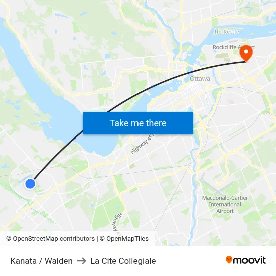 Kanata / Walden to La Cite Collegiale map