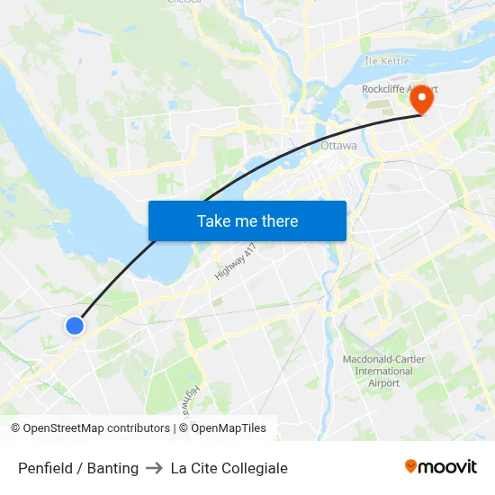 Penfield / Banting to La Cite Collegiale map