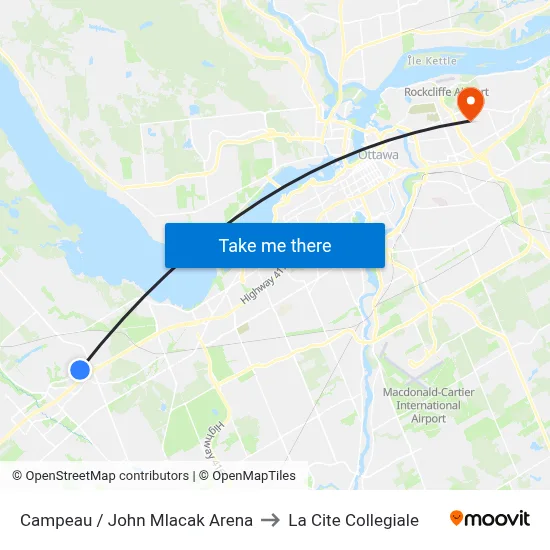Campeau / John Mlacak Arena to La Cite Collegiale map