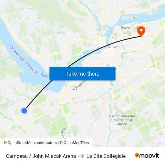 Campeau / John Mlacak Arena to La Cite Collegiale map