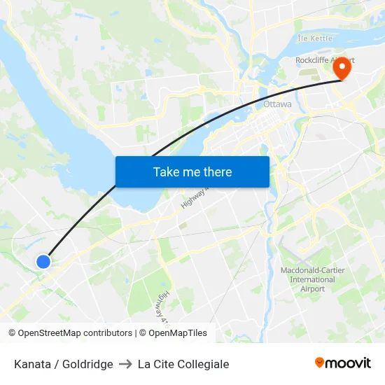 Kanata / Goldridge to La Cite Collegiale map