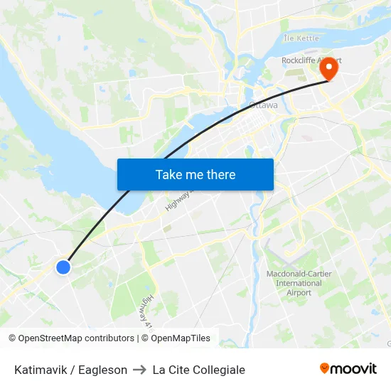 Katimavik / Eagleson to La Cite Collegiale map