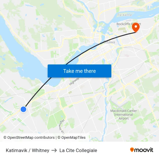 Katimavik / Whitney to La Cite Collegiale map