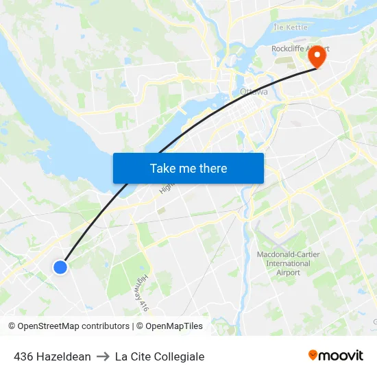 436 Hazeldean to La Cite Collegiale map