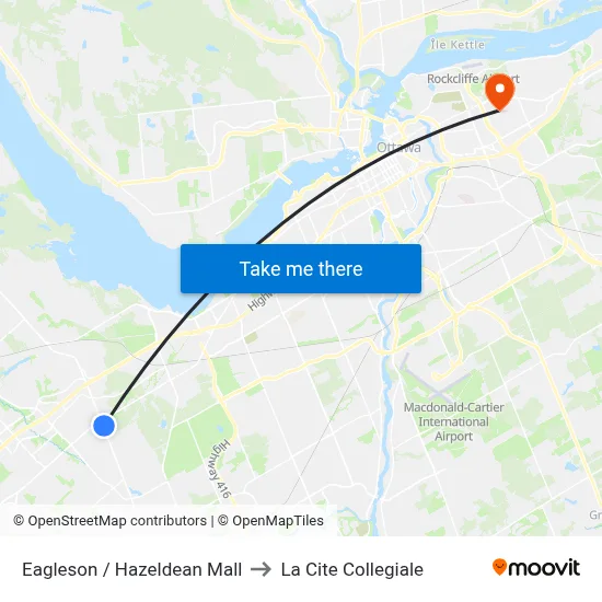 Eagleson / Hazeldean Mall to La Cite Collegiale map
