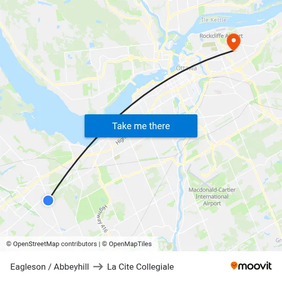 Eagleson / Abbeyhill to La Cite Collegiale map