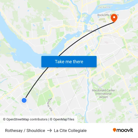 Rothesay / Shouldice to La Cite Collegiale map