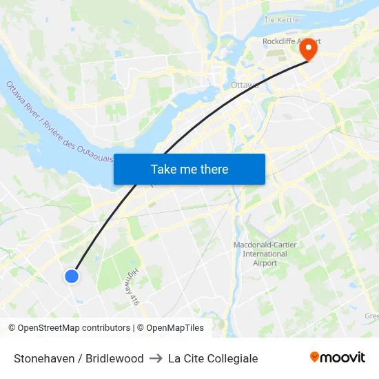 Stonehaven / Bridlewood to La Cite Collegiale map