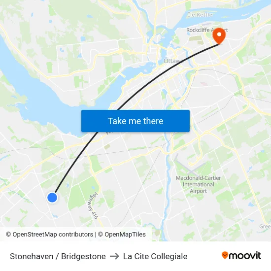 Stonehaven / Bridgestone to La Cite Collegiale map