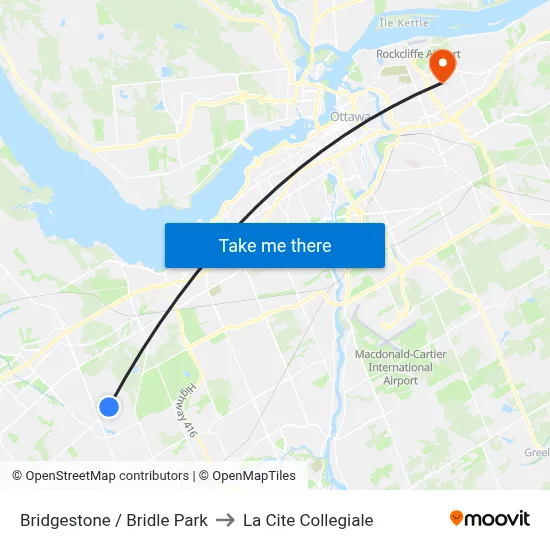 Bridgestone / Bridle Park to La Cite Collegiale map
