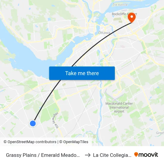 Grassy Plains / Emerald Meadows to La Cite Collegiale map